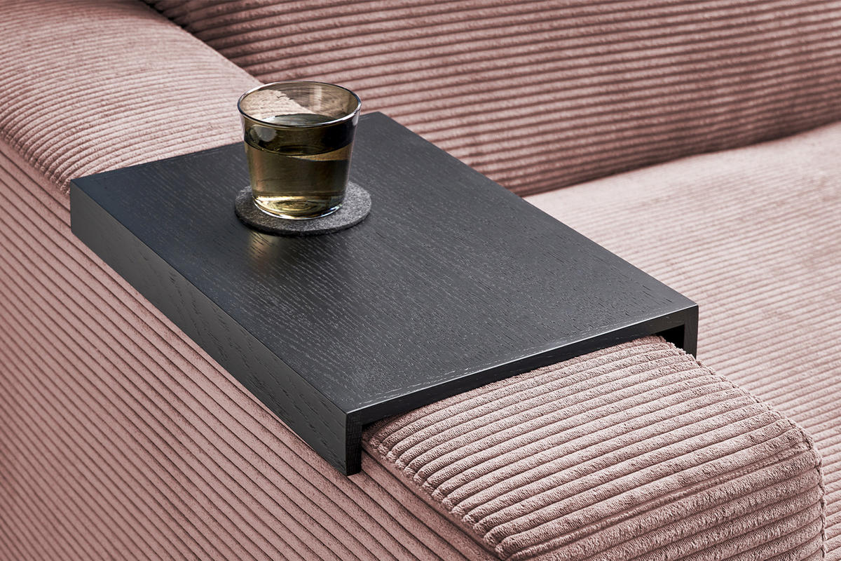 BIG SOFA XL MIT TABLETT SCHWARZ MADELINE Pink Cord - Pink/Schwarz, Kunststoff/Textil (290/85/190cm) - KAWOLA