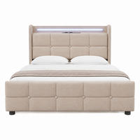 BETT mit USB, LED und 2 Schubladen 90x200 cm Beige inkl. Matratze - Beige, Holz (90/200cm) - Meubliv