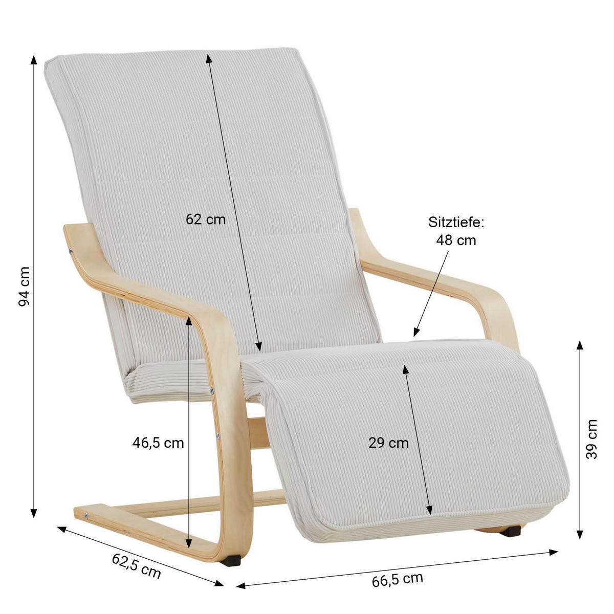 RELAXSESSEL Stoffbezug Cord Grau, Fußstütze - Grau, Textil (66/94/62cm) - Homestyle4u