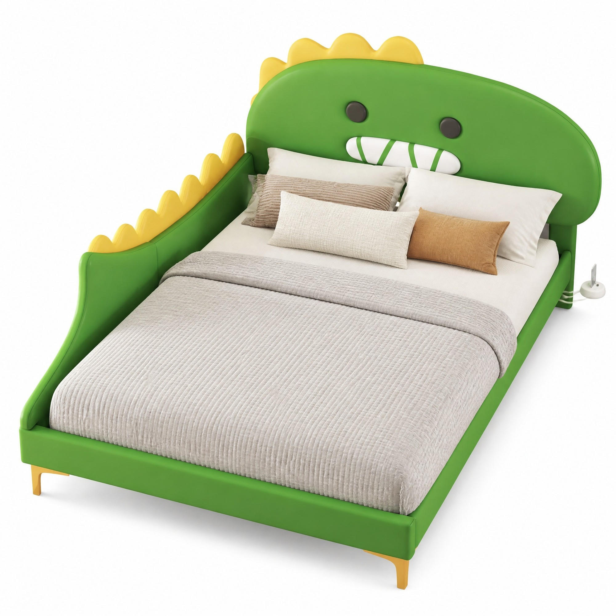 KINDERBETT 140/200 cm in Grün im Dinosaurier-Design - Grün, Leder/Holzwerkstoff (140/200cm) - CHICFURN