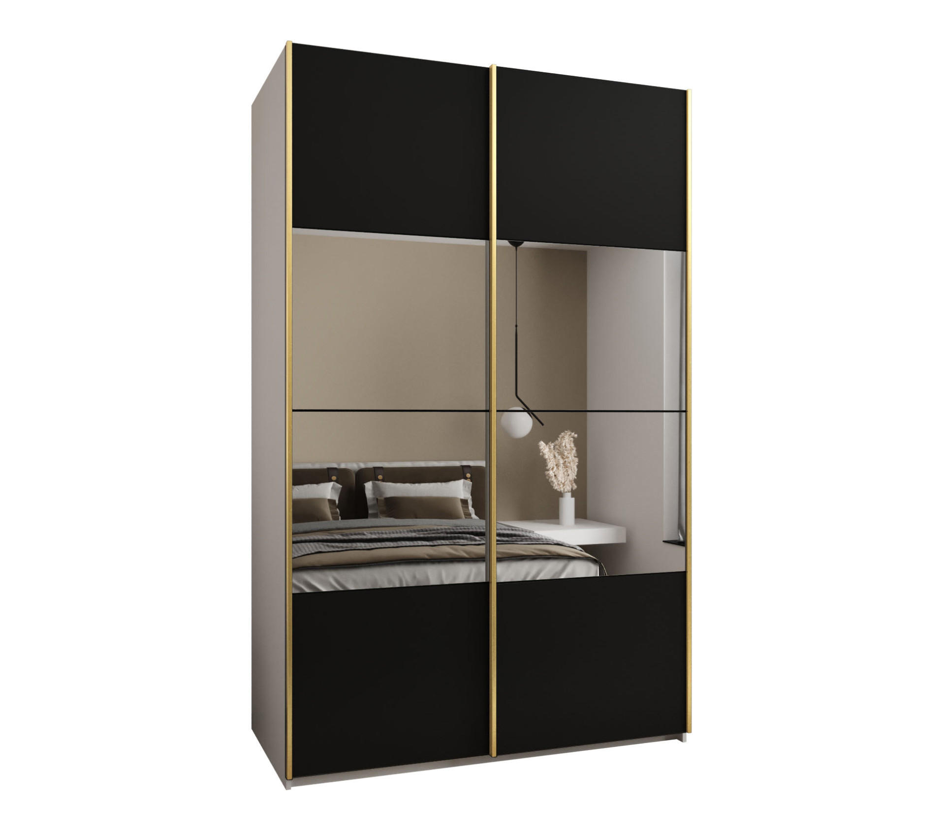 Abiks Möbel Schwebetürenschrank Weiß, Schwarz, Gold 160x245x64 cm