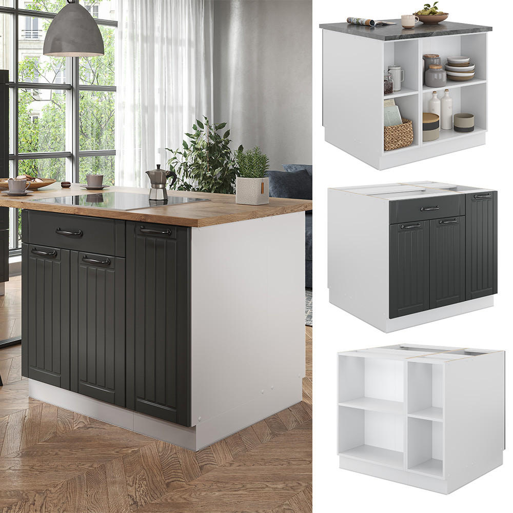 KÜCHENINSEL Fame-Line Anthrazit Landhaus/Weiß 90 cm mit Schublade ohne AP - Dunkelgrau/Weiß, Holzwerkstoff (90/82/60cm) - Vicco
