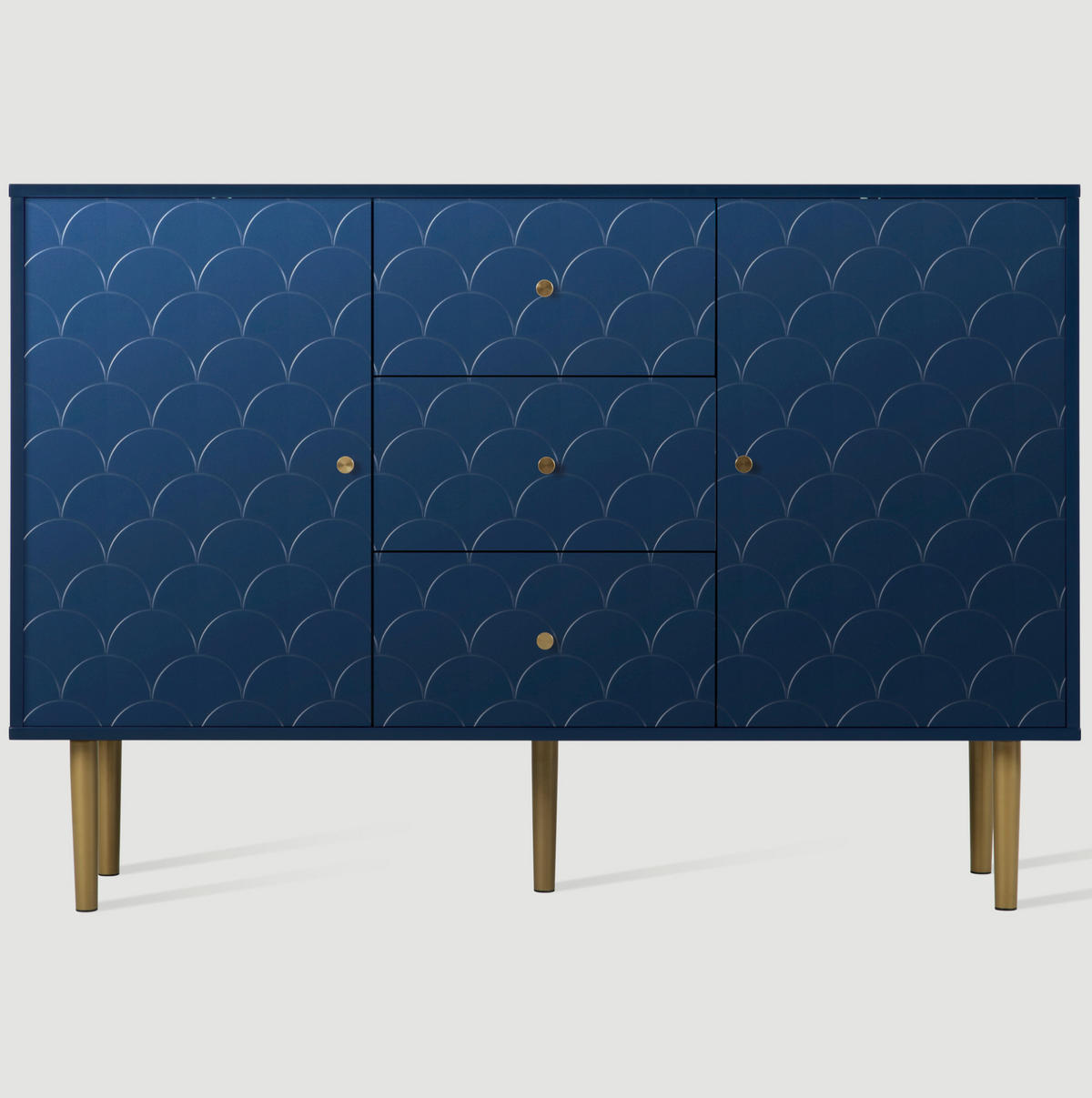 KOMMODE aus Holz und Metall 120x40x83 cm Marineblau mit 2 Türen, 3 Schubladen und verstellbarem Einlegeboden - Dunkelblau, Metall (120/83/40cm) - Modfu