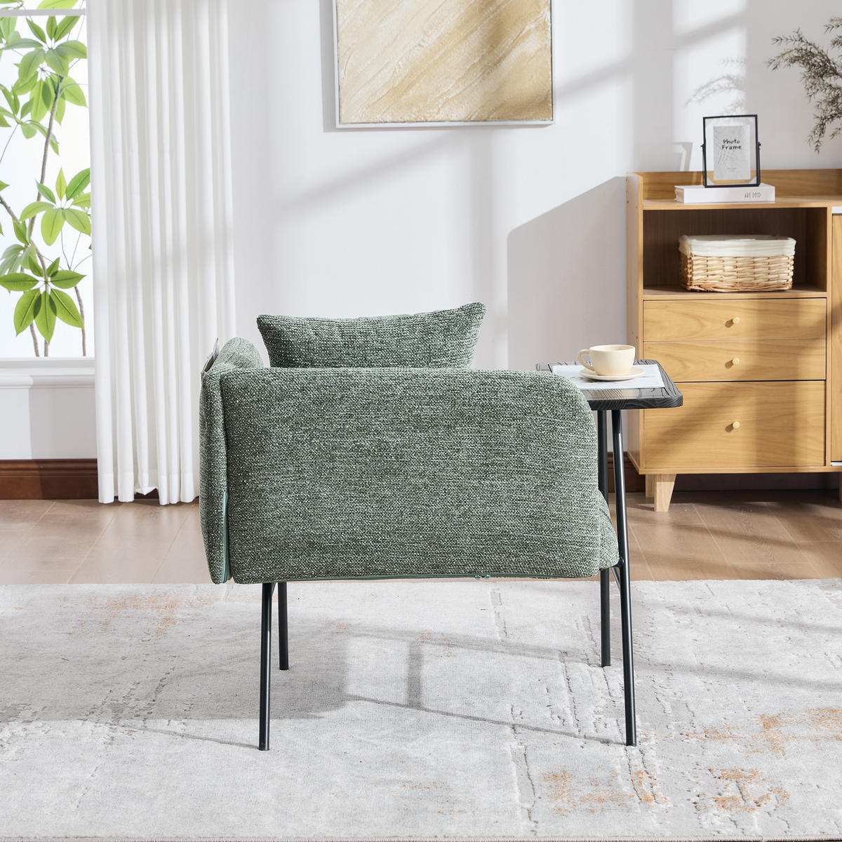 SESSEL Chenille Smaragdgrün mit Beistelltisch und Seitentaschen - Grün, Textil/Metall (86/71/72cm) - WISHDOR