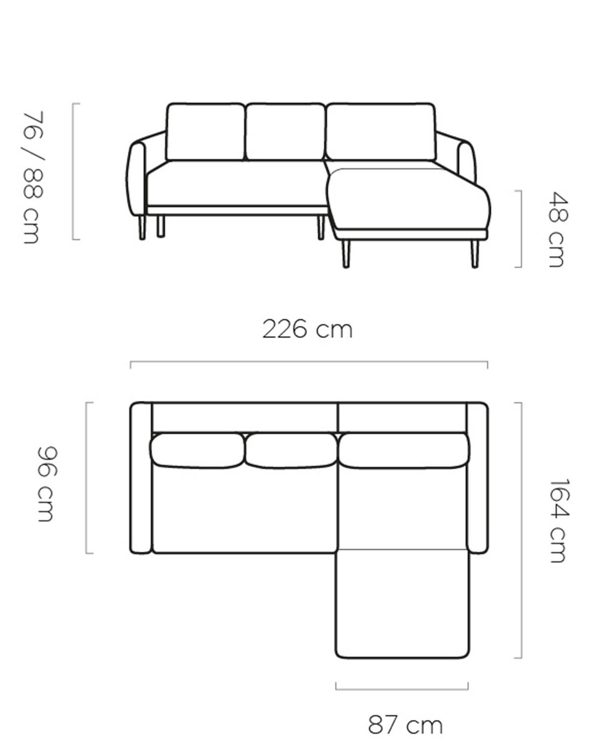 ECKSOFA BONO Stilvolles Sofa mit Schlaffunktion, Robuste Holzfüße, Elegante Armlehnen, Tiefe Sitzfläche 226x164x88cm, Linke, Braun - Braun, Holz/Textil (164/226cm) - DomoHome