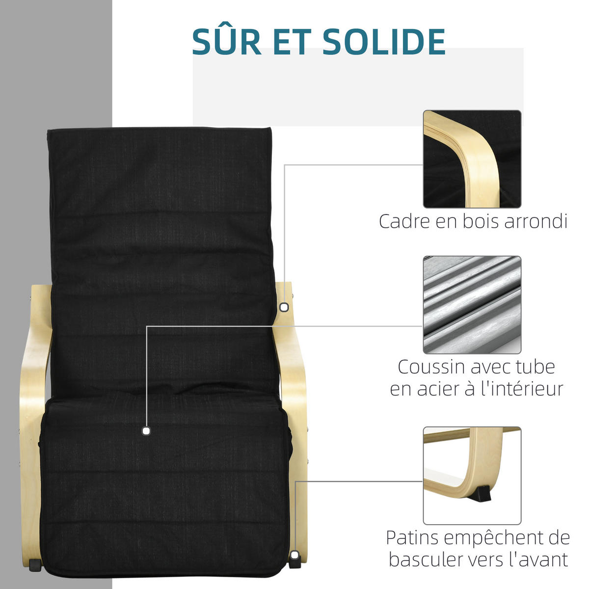 RELAXSESSEL DE-13197 mit verstellbarer Fußstütze & Massivholz Schwarz - Schwarz, Holz (66.5/100/94cm) - ComfortXL