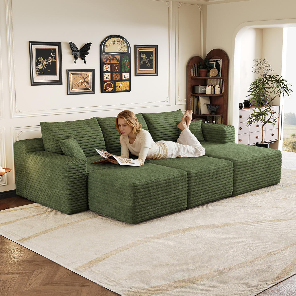 WOHNLANDSCHAFT Cord Grün ohne Montage - Grün, Textil (241/58/151cm) - WISHDOR