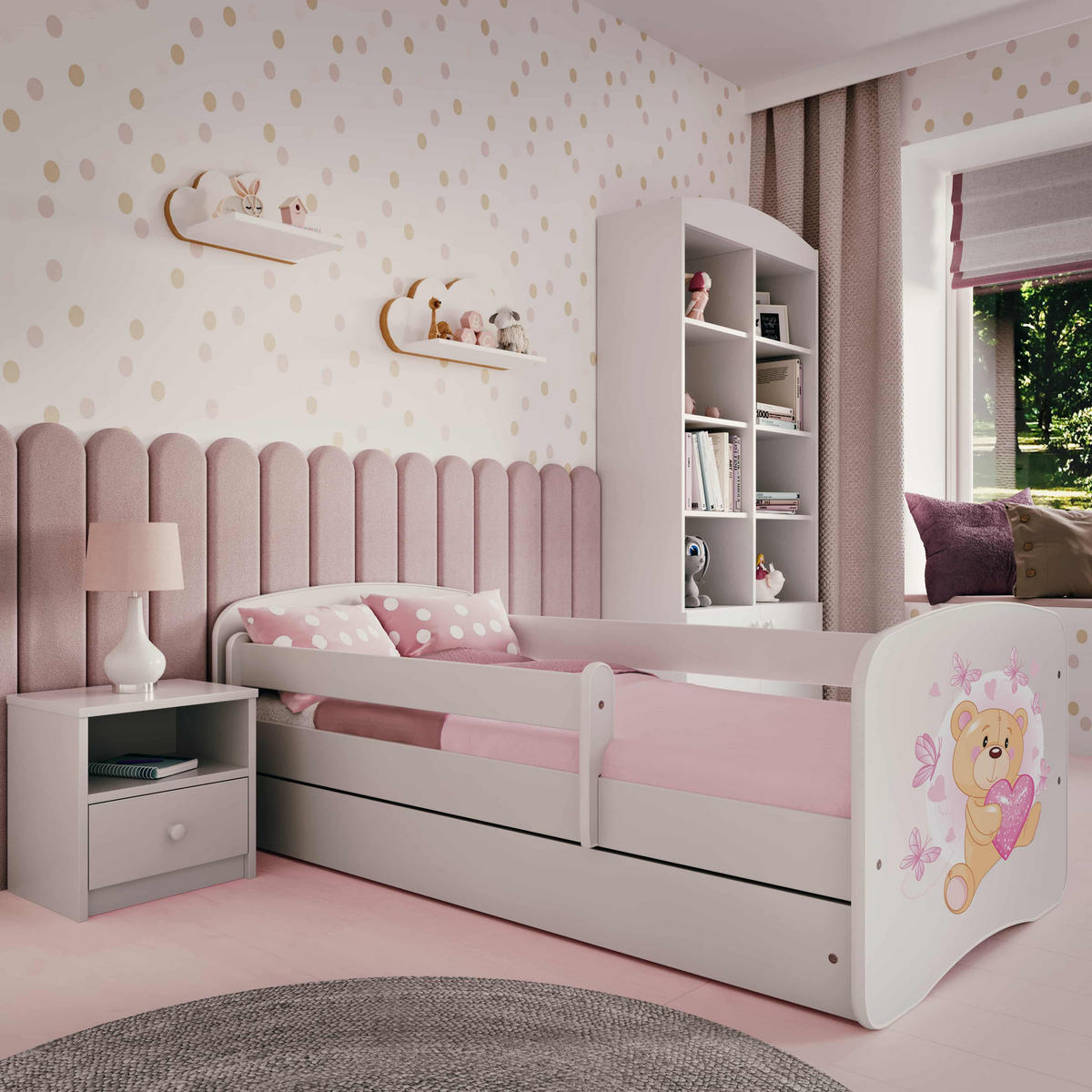 KINDERBETT Schmetterlingsbär mit Schublade 180/80 90/61/184 - Weiß, Holzwerkstoff (80/180cm) - RAUMHIRSCH FURNITURE