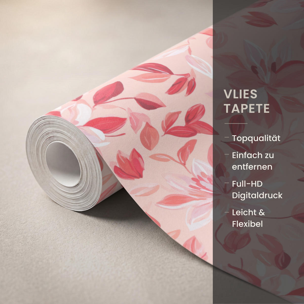TAPETE - Botanisch - Blumen - Rot - 200x280 cm - Koralle, Papier (200/280cm) - OnlyWow