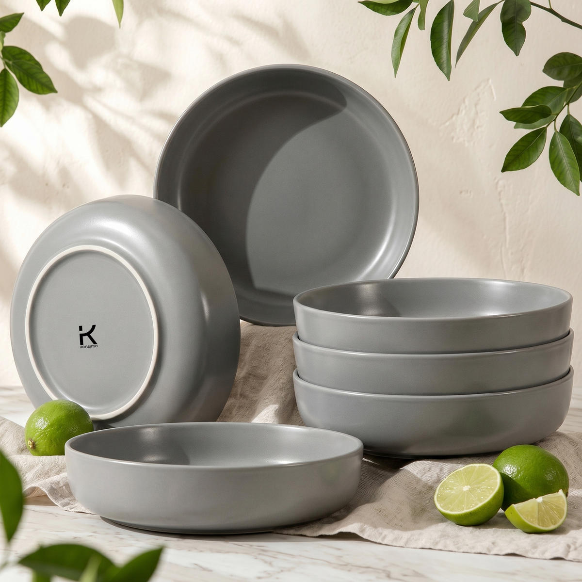 TELLER-SET VICTO 6-tlg Suppenteller, matt grau - Grau, Keramik (18cm) - KONSIMO®