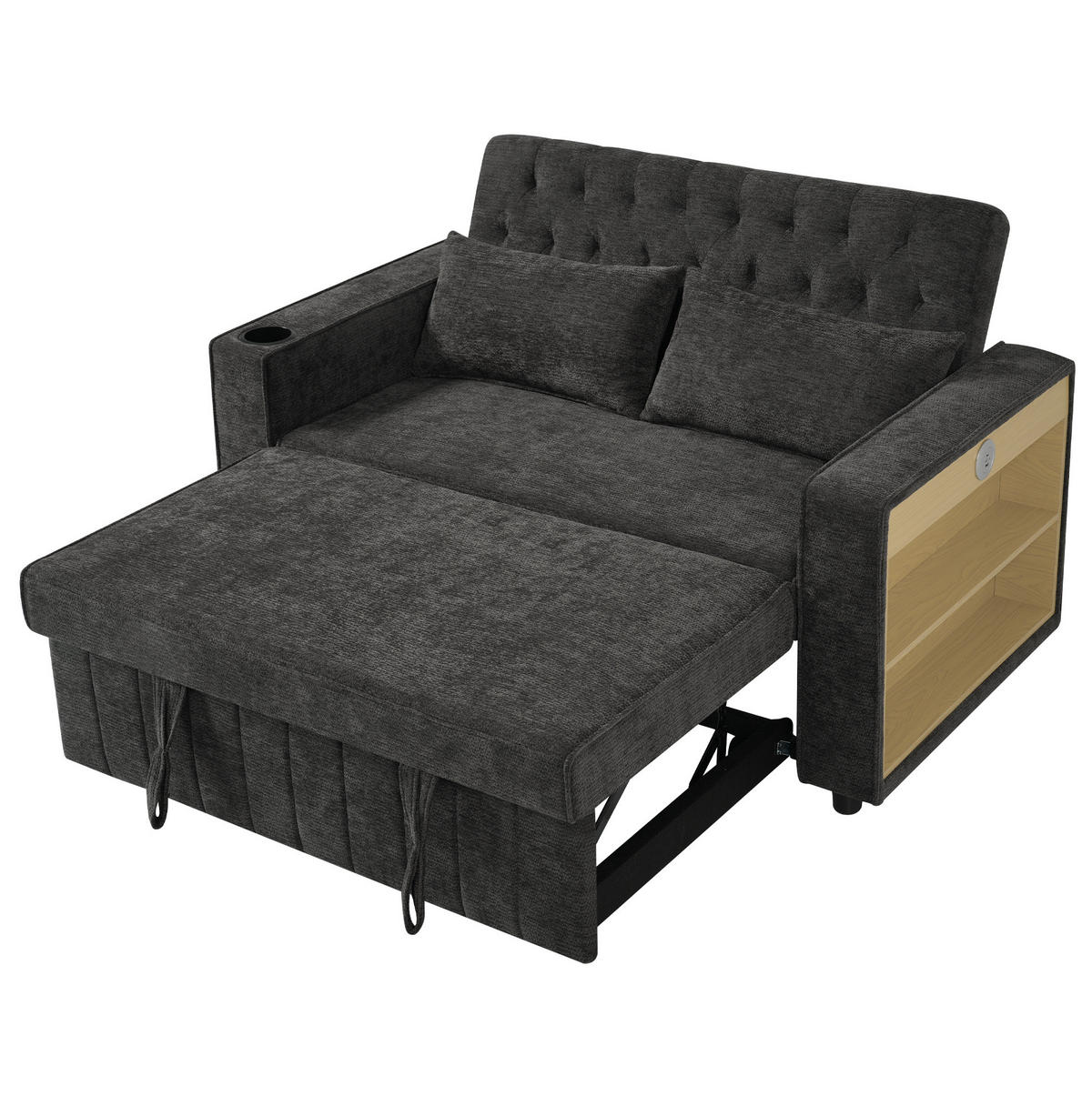2-SITZER 140/137/84 cm Grau aus Chenille mit Schlaffunktion und USB-Ladeanschluss - Grau, Textil (137/84/140cm) - OKMYHOME