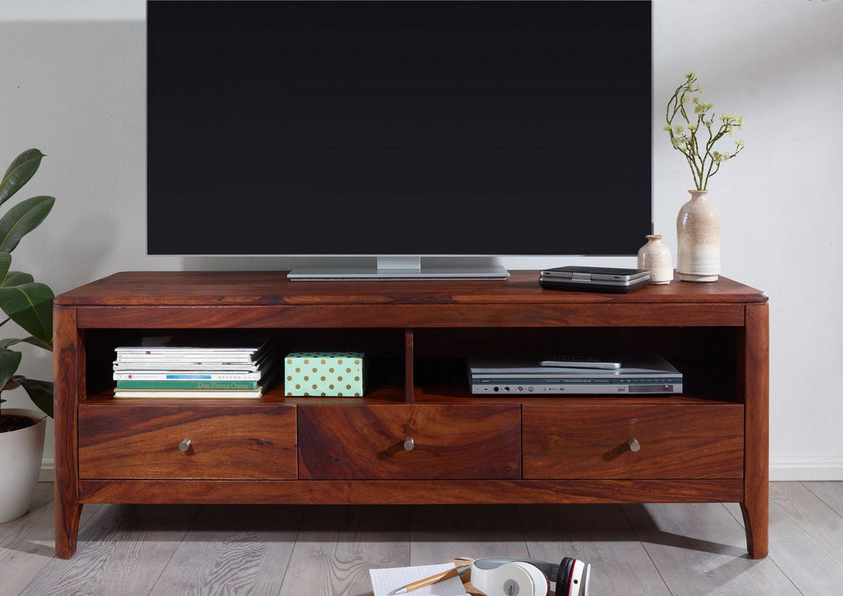 TV-BOARD Sheesham146x50x55 walnuss geölt BROOKLYN #16 - Dunkelbraun, Holz (146/55/50cm) - Massivmoebel24
