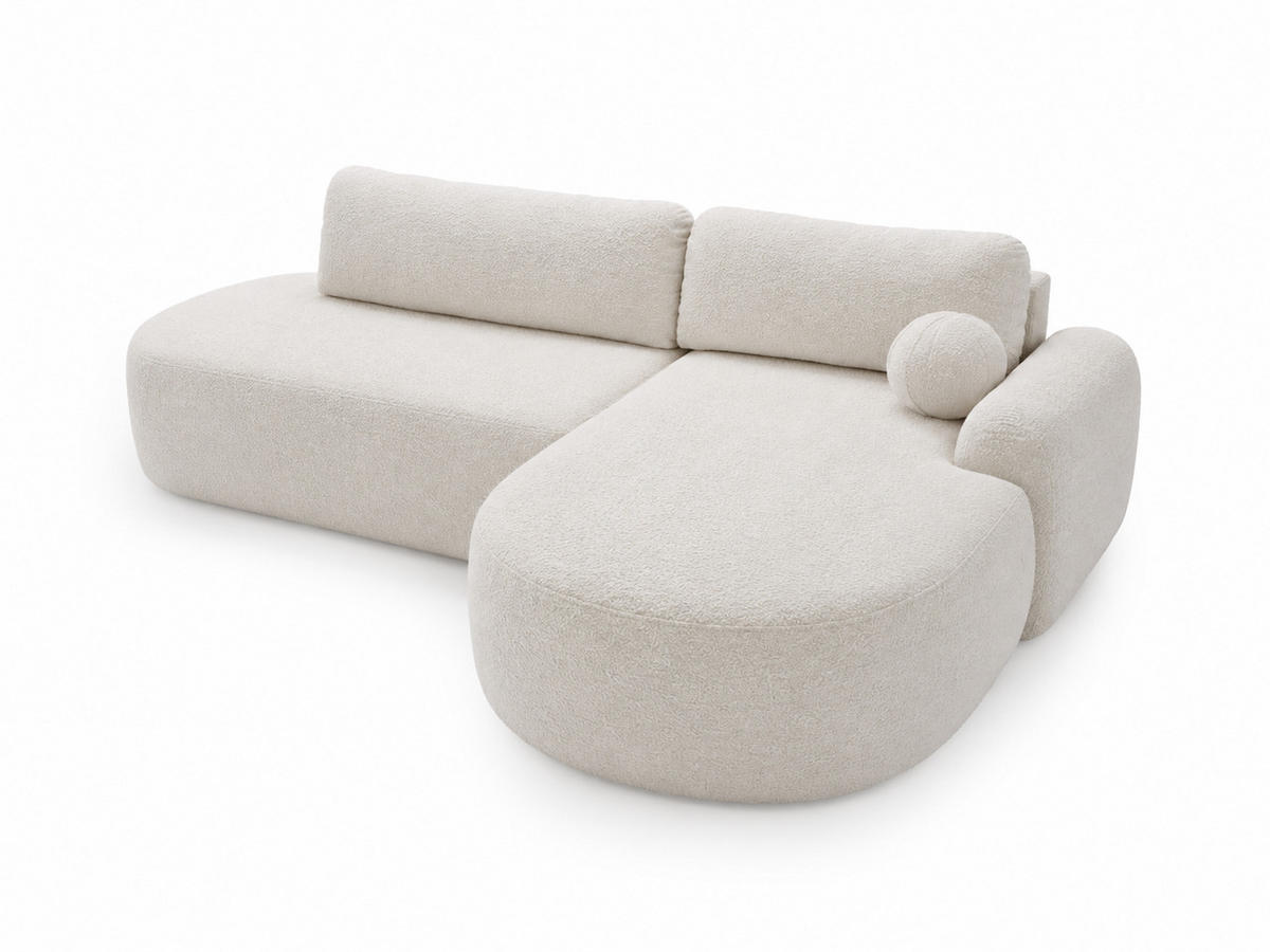 ECKSOFA Aurio O Bouclé-Stoff Weiß Rechts - Weiß, Holz/Textil (177/271cm) - Graingold