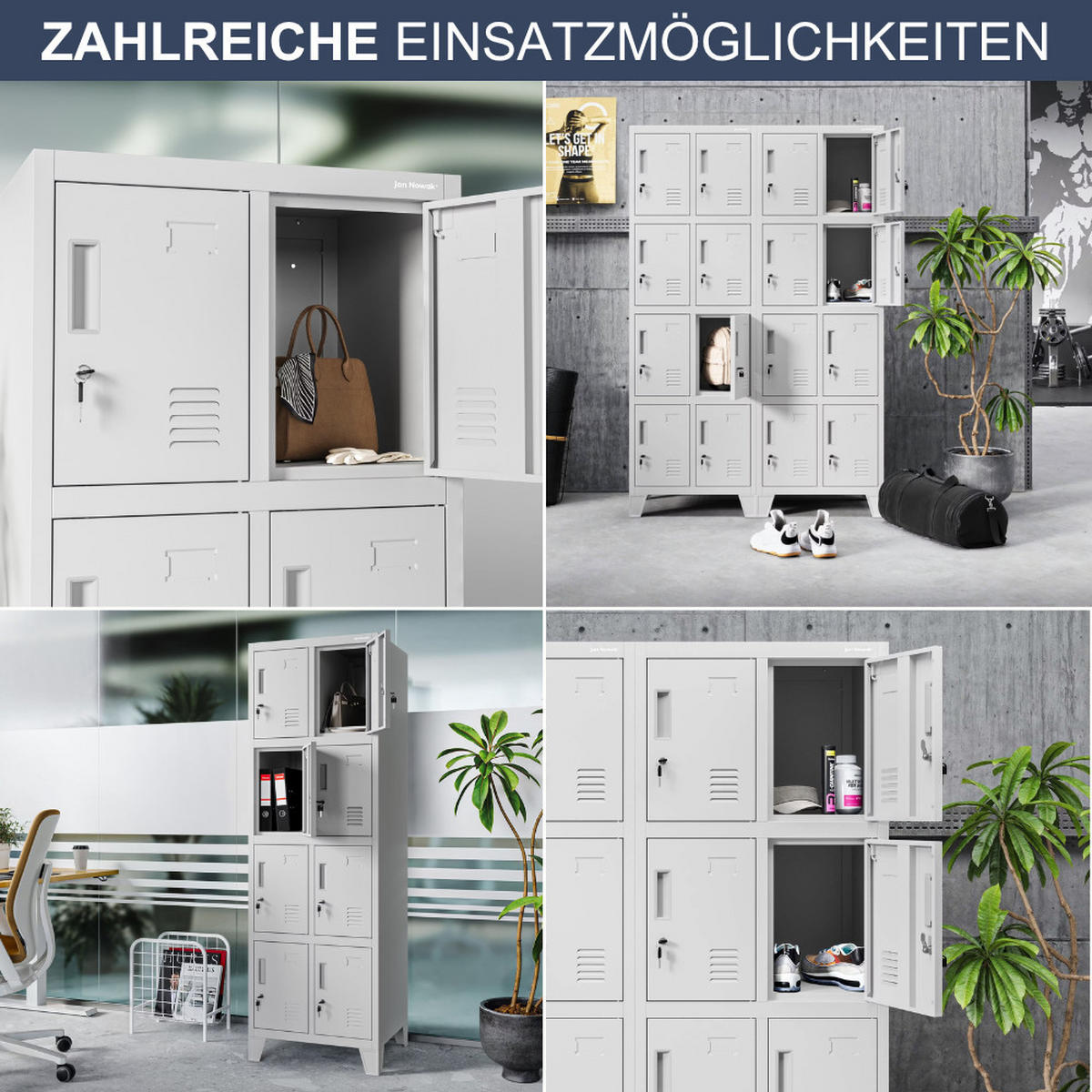 SCHLIESSFACHSCHRANK Spind TAMPA 8 Fächer 172x55,9x45cm Grau - Grau, Metall (55.9/172/45cm) - DELUKE