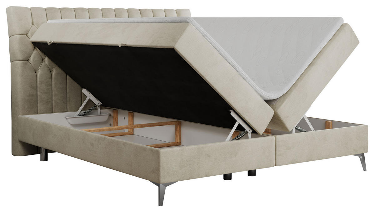 BOXBETT MILEN 200/200 Beige Velvet - H3 - Beige, Holz/Textil (200/200cm) - MKS