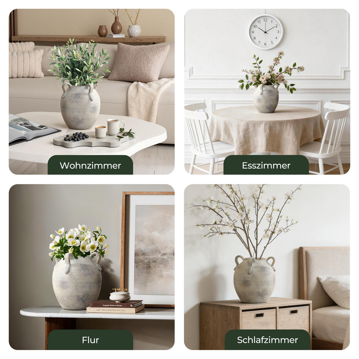 TERRAKOTTA-VASE mit Vierfach-Henkeln 20.8/23cm, Grauweiß - Weiß, Keramik (23cm) - Hometopia