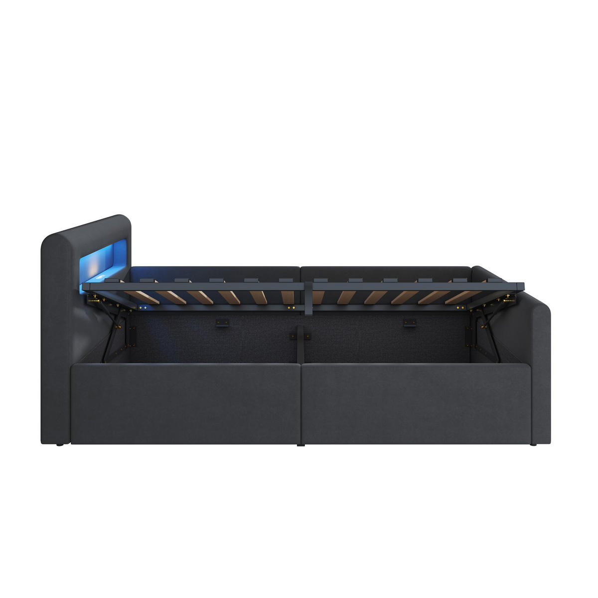 POLSTERBETT Kinderbett 90/200 cm Dunkelgrau mit LED-Licht und Hydraulischem Stauraum aus Samt - Grau, Textil (90/200cm) - OKWISH