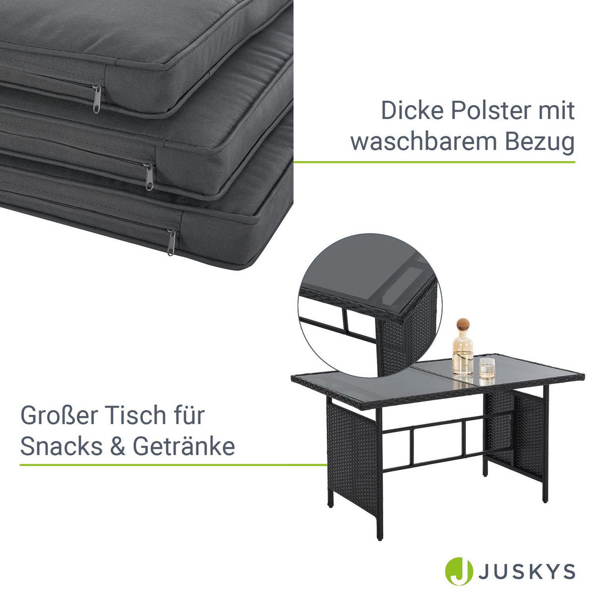 SITZGRUPPE Turin schwarz Polyrattan - Schwarz, Kunststoff - Juskys