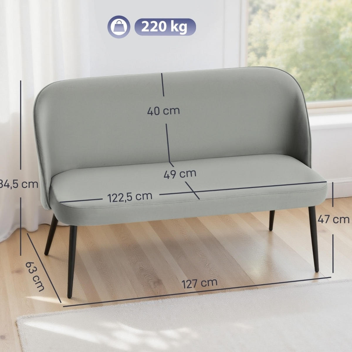 2-SITZER 127/63/84.5 cm Grau aus Metall und Eukalyptusholz - Grau, Metall (63/84.5/127cm) - OKMYHOME