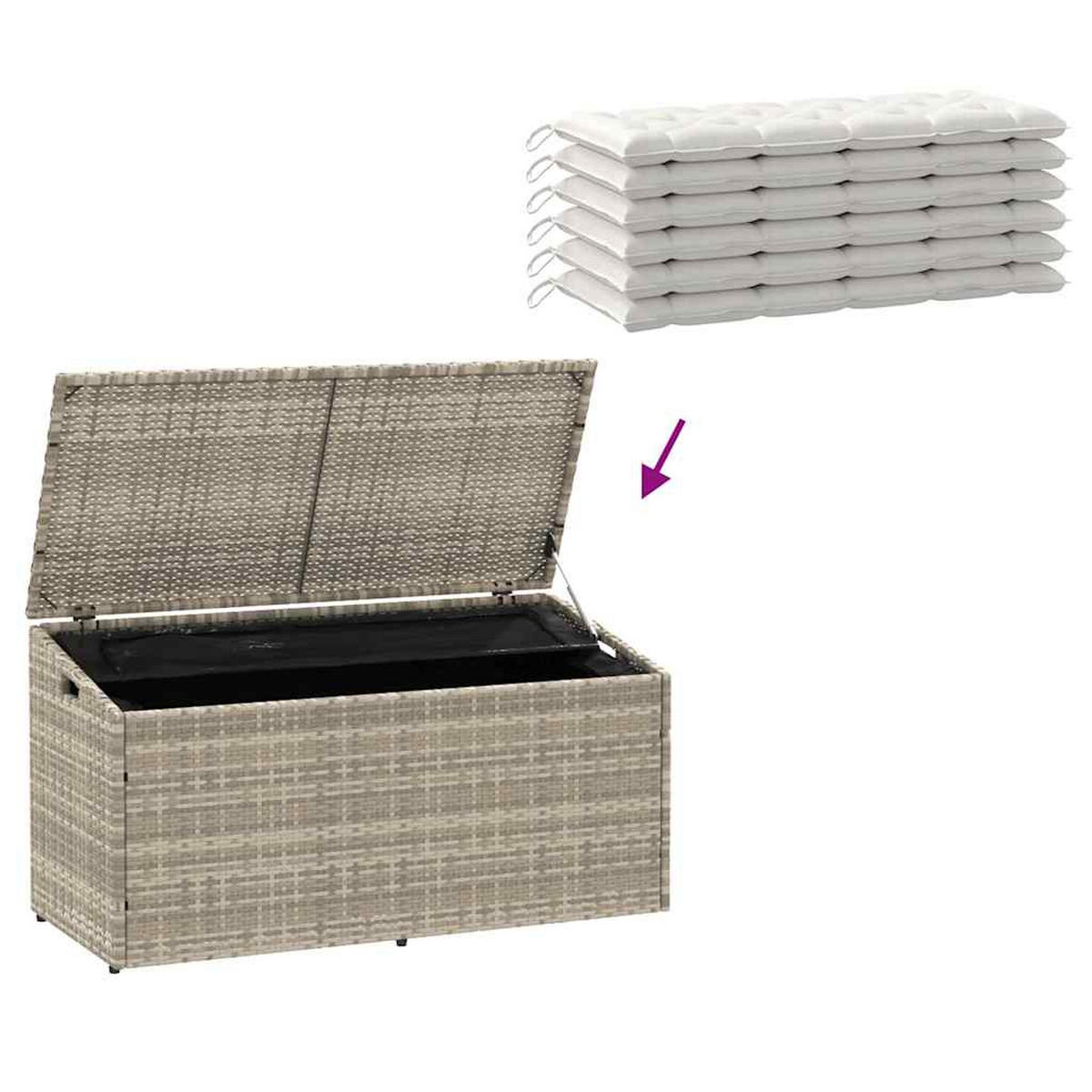 GARTEN-AUFLAGENBOX Hellgrau 110/50/58 Cm Poly Rattan - Hellgrau, Kunststoff (50/58/110cm) - vidaXL