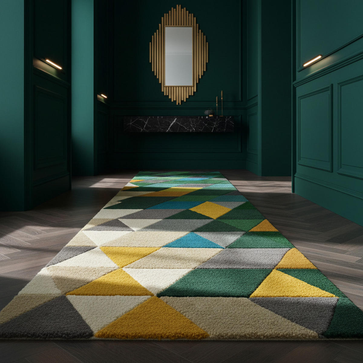 WOLLTEPPICH handgetuftet geometrisch DERWENT HAZEL, Grün-Multi 60x230 cm - Grün, Textil (60/230cm) - KADIMA DESIGN