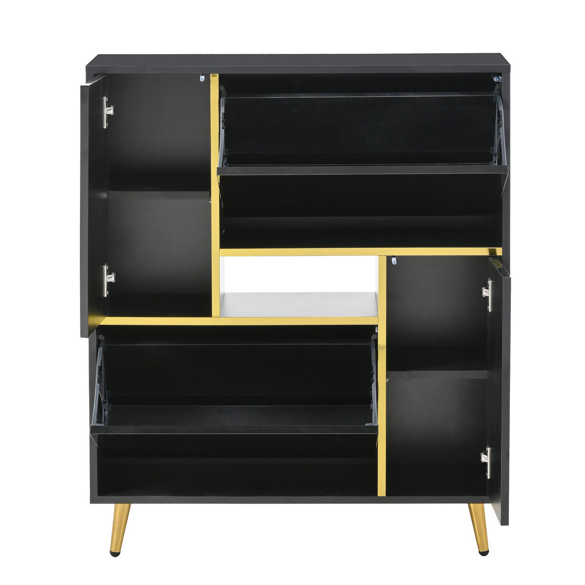 SCHUHSCHRANK 80/25/96 cm in Schwarz mit 2 Türen, Hochglanzfront und LED-Licht - Schwarz, Holzwerkstoff (80/96/25cm) - BEAOK