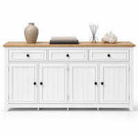 SIDEBOARD in Weiß und Naturfarben mit 3 Schubladen für Wohnzimmer und Esszimmer, B160/T35/H76 cm - Weiß, Holzwerkstoff/Metall (160/76/35cm) - STILVORA