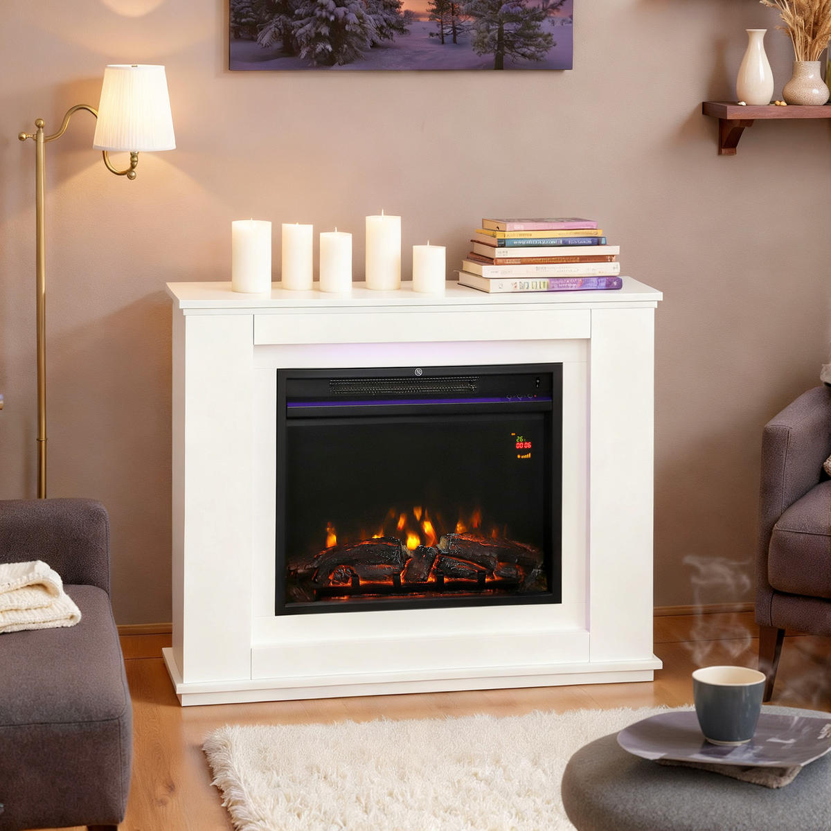 ELEKTROKAMIN DE-17066 12 Farben & 5 Helligkeiten 1000/2000W Weiß - Weiß, Holzwerkstoff (98/80/25cm) - ComfortXL