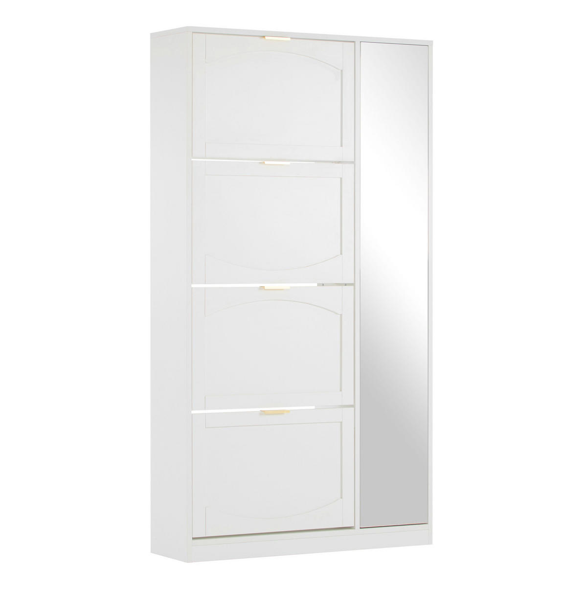 SCHUHSCHRANK 80/24/147 cm in Weiß mit Spiegel und 4 Klappen - Weiß, Holzwerkstoff (80/147/24cm) - Flora Grace