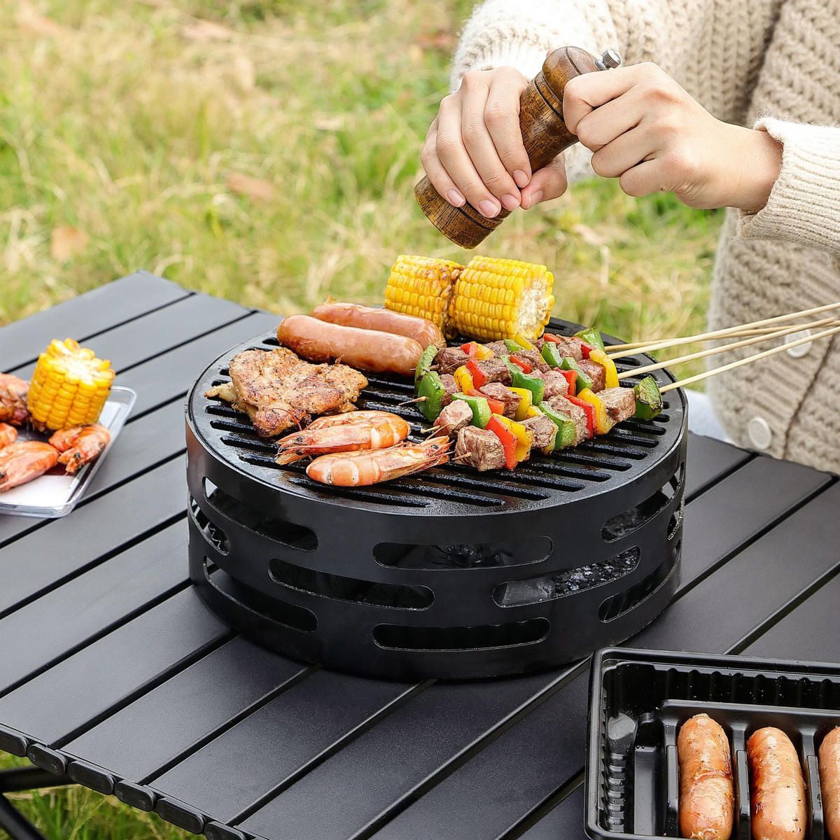 WOKAUFSATZ FÜR FEUERPLATTE 25 cm - Schwarz, Metall (25/15/25cm) - Oleio