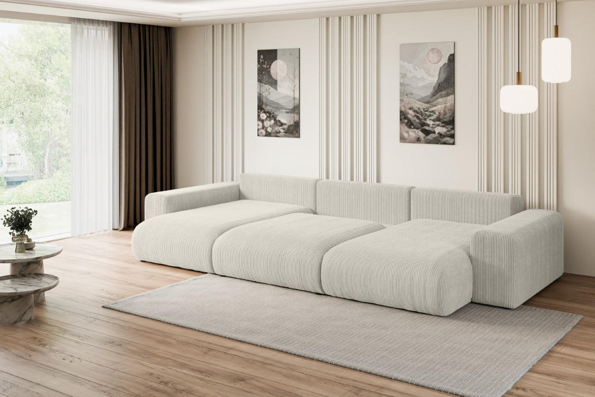 WOHNLANDSCHAFT mit Schlaffunktion und Bettkasten ESKAR-U -352x165x84cm Grau Cord - Hellgrau/Schwarz, Holzwerkstoff/Kunststoff (352/84/165cm) - ALTDECOR