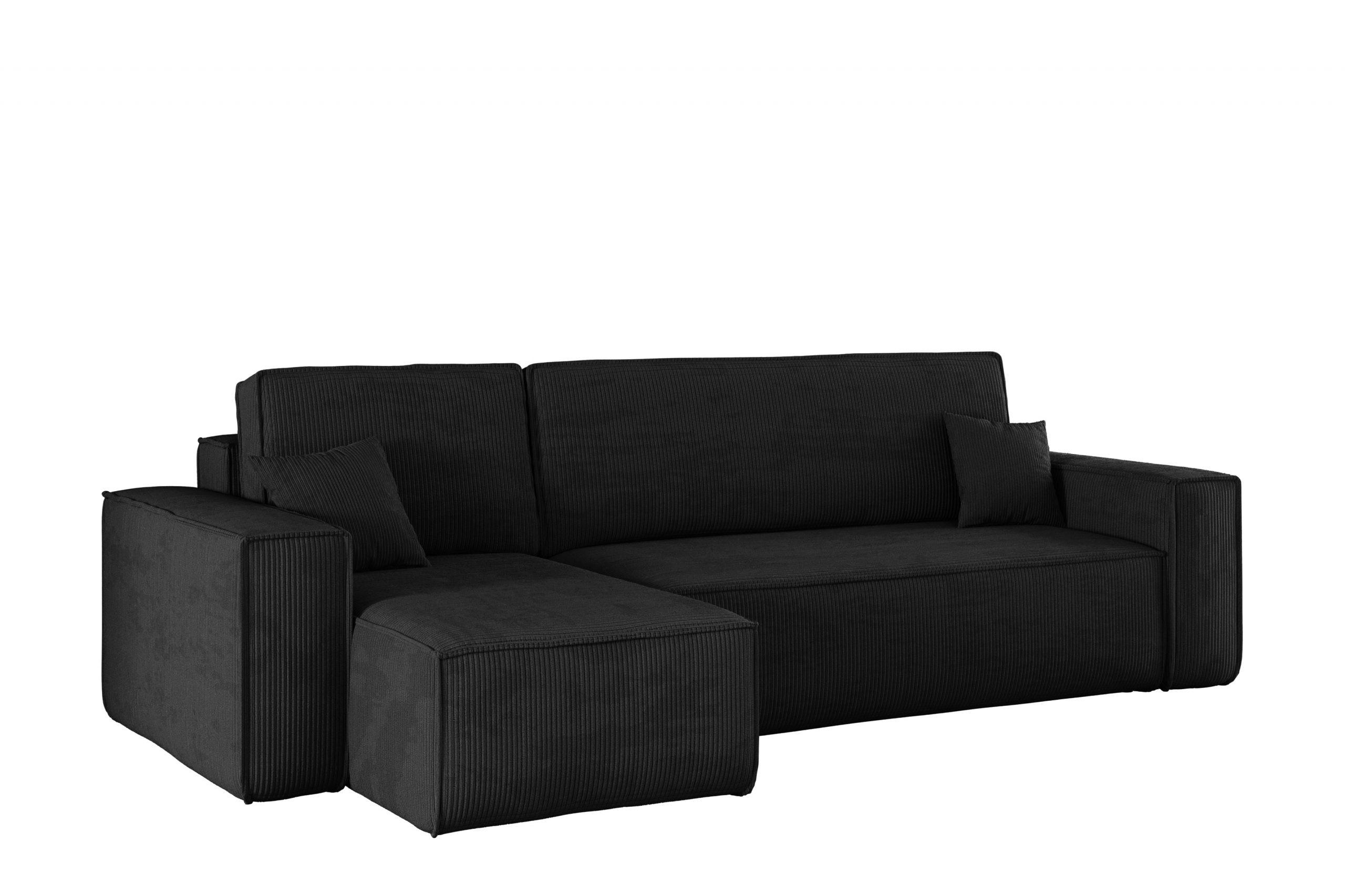 ECKSOFA Mit Schlaffunktion Und Bettkasten BEST Stoff Poso Dicker Cord Schwarz Links - Schwarz, Holz/Textil (142/244cm) - Kaiser Möbel