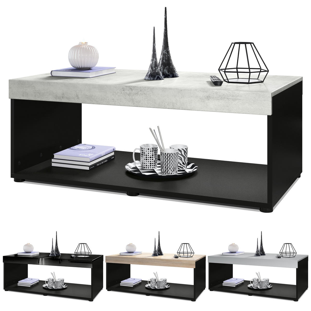 COUCHTISCH Pure Tischplatte und Blenden in Schwarz Hochglanz - Schwarz Hochglanz, Holzwerkstoff (58/104/40.5cm) - Vladon