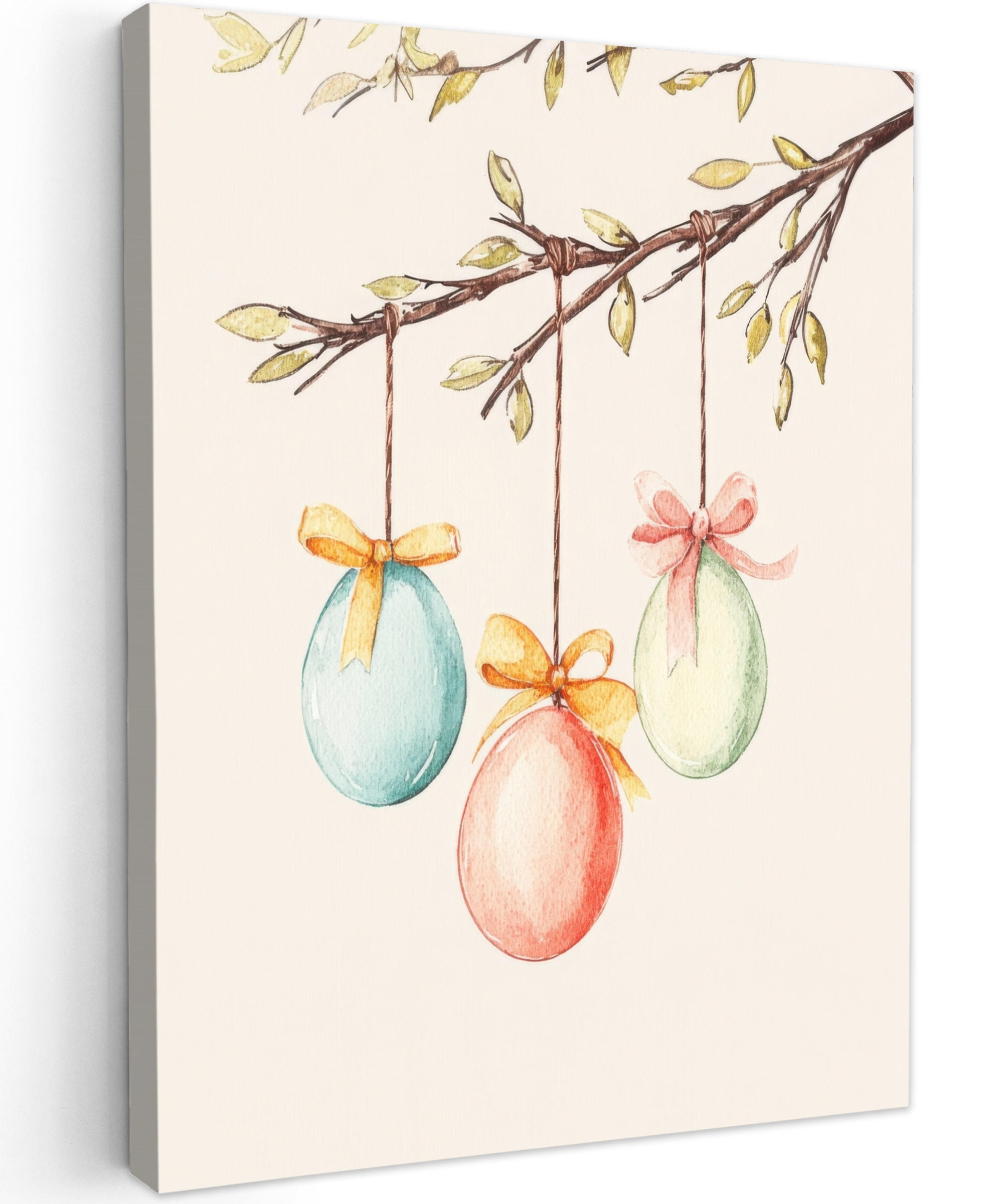 LEINWANDBILD Osterkuchen - Schleife - Eier Wandbild Wohnzimmer 60x80 cm - Creme, Textil (60/80cm) - MuchoWow