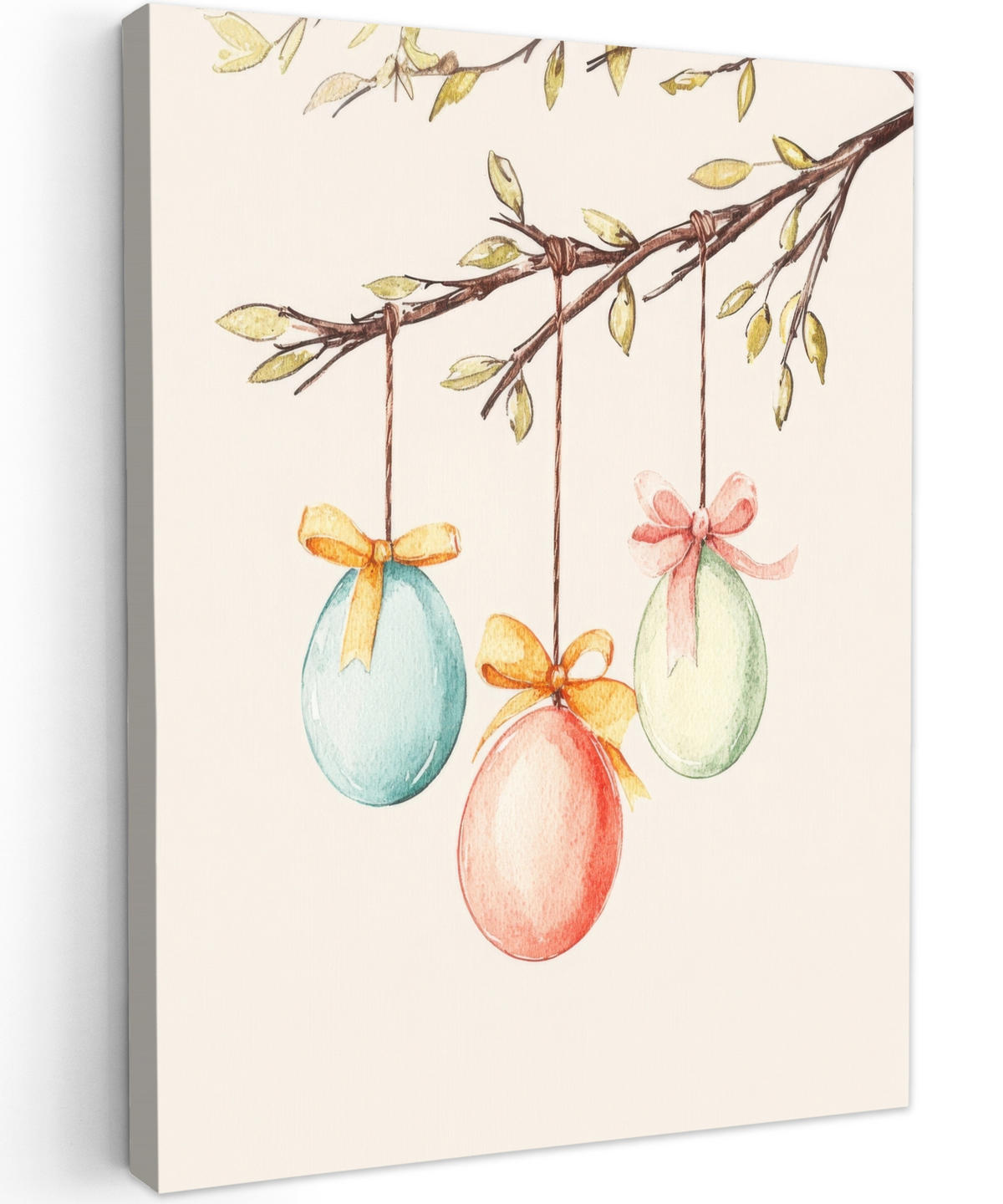 LEINWANDBILD Osterkuchen - Schleife - Eier Wandbild Wohnzimmer 60x80 cm - Creme, Textil (60/80cm) - MuchoWow