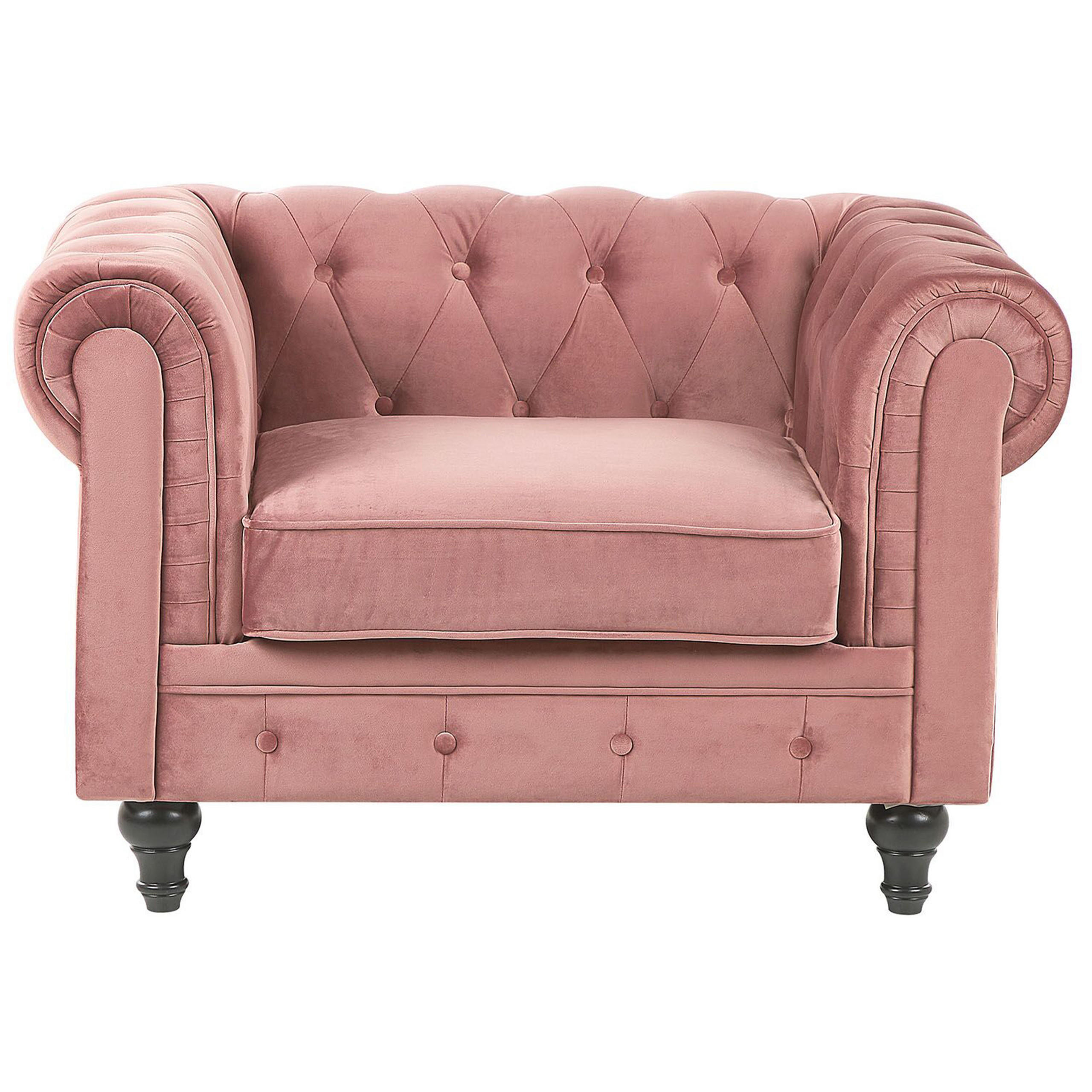SESSEL Samtstoff rosa Rautenmuster Chesterfield - Pink, Textil (110/70/75cm) - Beliani