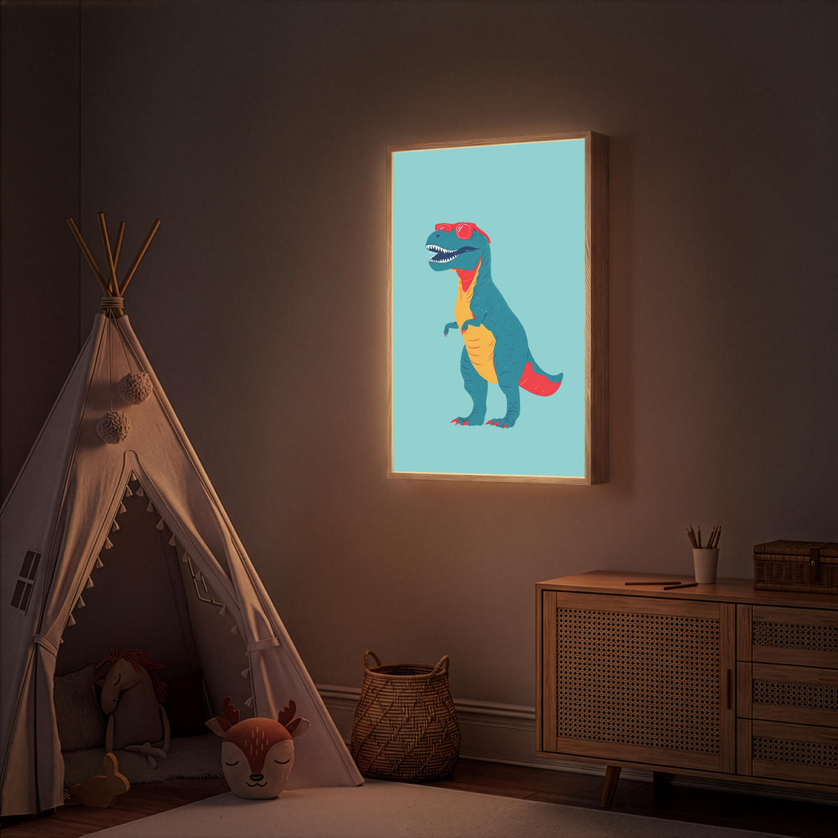 DOBÍJECÍ NOČNÍ LAMPIČKA Dinosaurus - Modrá - Sluneční brýle 70x100 cm - světle modrá, kompozitní dřevo (8/70/100cm) - OnlyWow