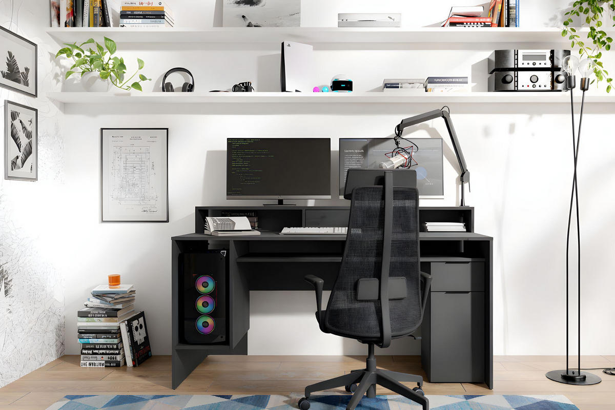 GAMINGTISCH ROX 160 cm breit in Graphit - Graphitfarben, Holzwerkstoff (70/160/92cm) - Deine Möbel 24