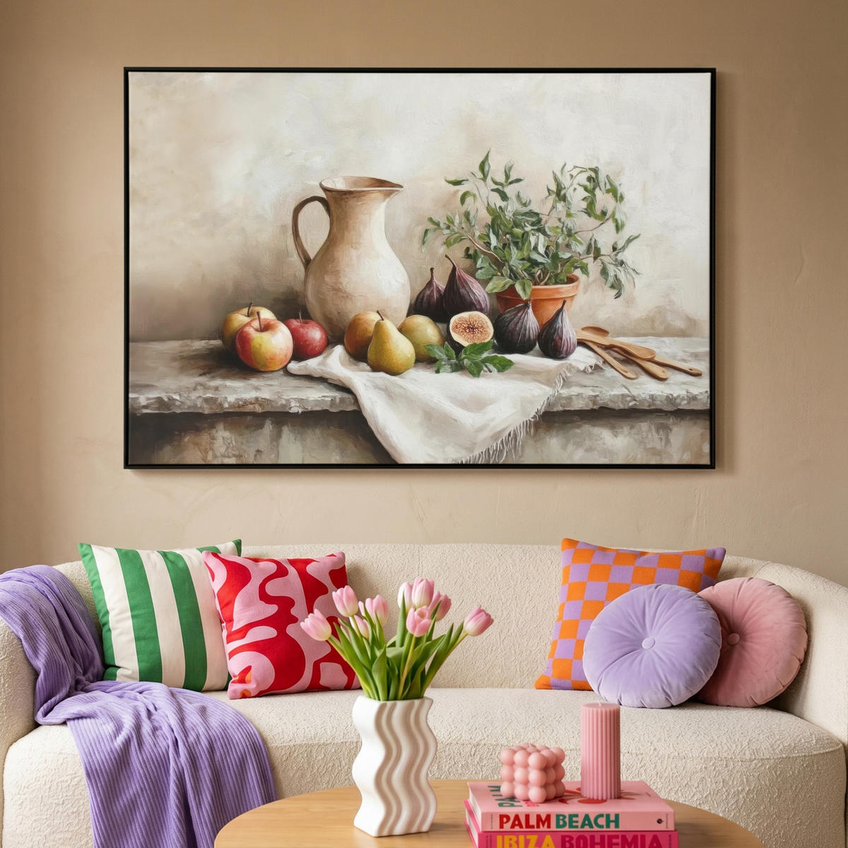 LEINWAND Bilder mit Rahmen - Obst - Kräuter - Ländlich - 150x100 - Naturfarben, Textil (150/100cm) - MuchoWow