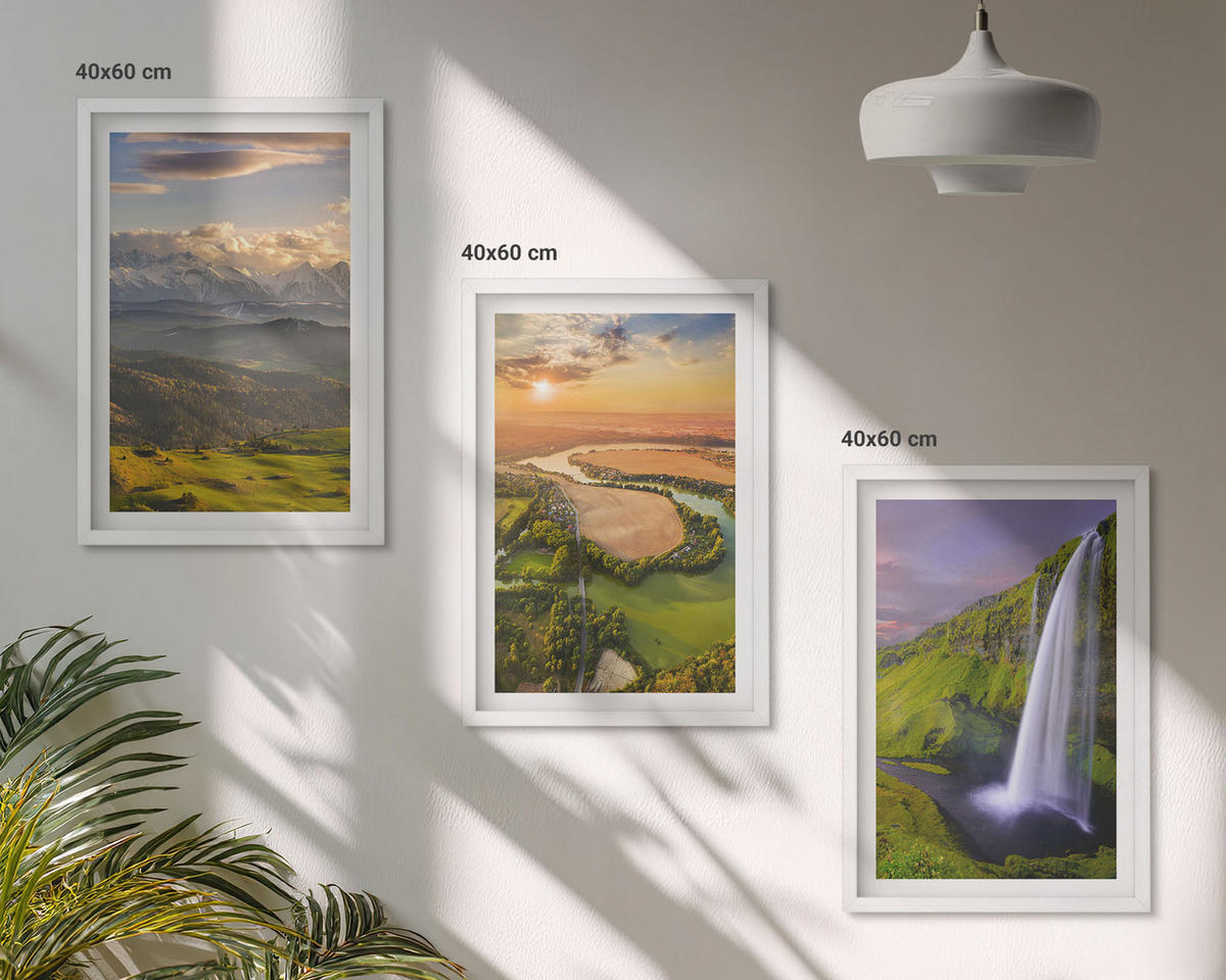 WANDBILDER 3er-Set - 40x60 cm Weißer Rahmen - Gebirgsflüsse, Wasserfälle, Natur - Weiß, Kunststoff (40/60cm) - ArtPrintCave
