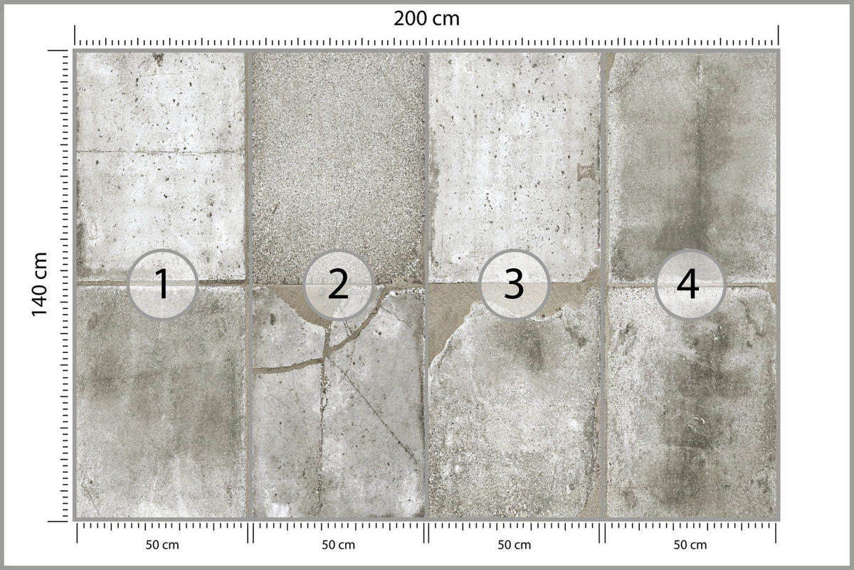 FOTOTAPETE Betonplatten Beton Optik Abstraktion 200x140 - Beige/Grau, Papier (200/140cm) - Muralo