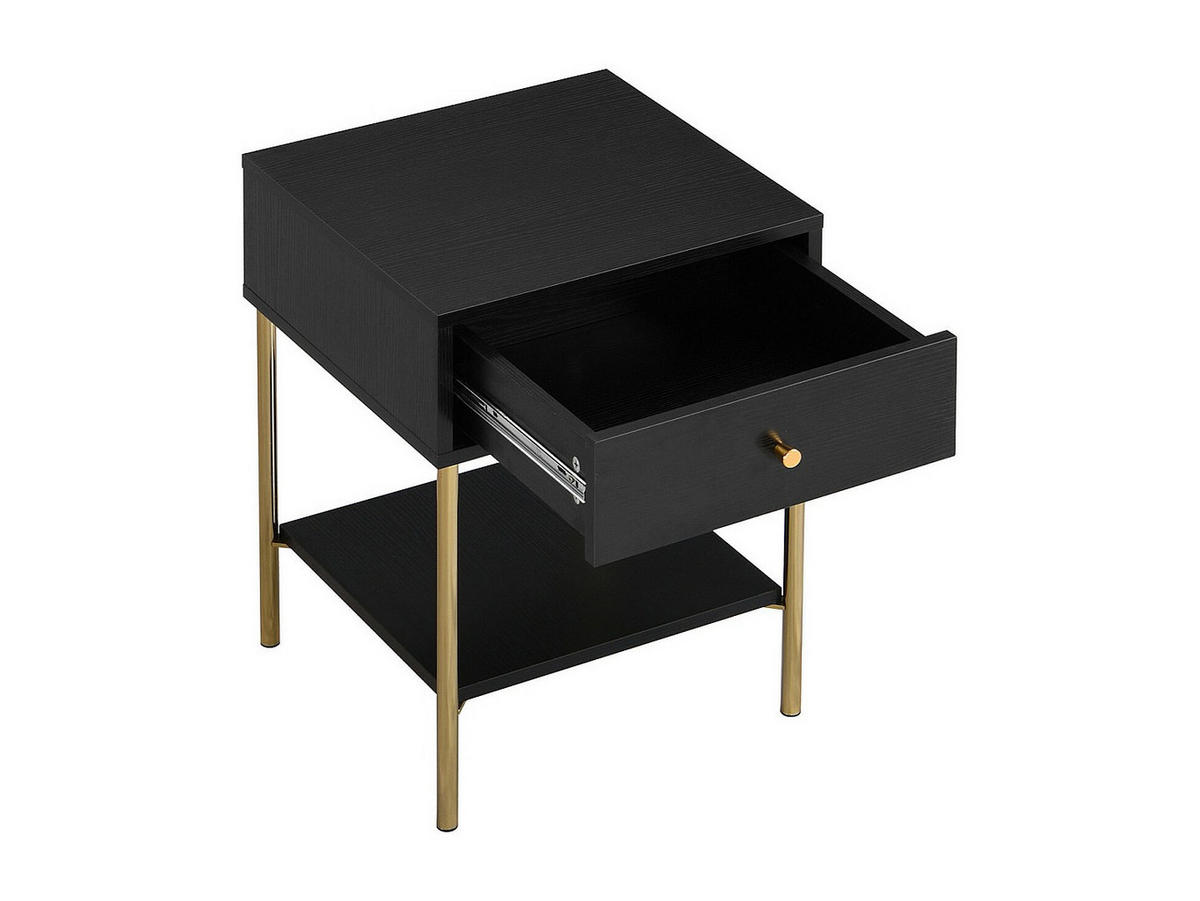 2ER-SET Nachttische mit 1 Schublade - MDF & Metall - Schwarz & Goldfarben - MILAVIA - Schwarz, Holz (40/55/40cm) - Vente-Unique