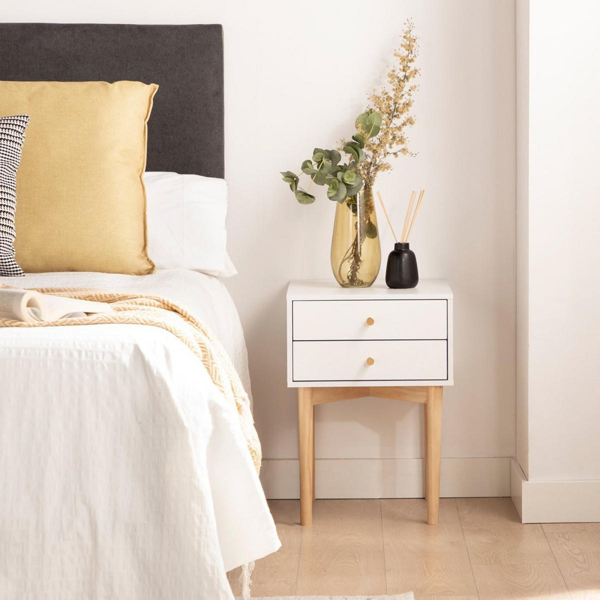 NACHTTISCH 2 SCHUBLADEN Vichy Weiß 40 cm x 56,5 cm 2er-Set - Weiß, Holzwerkstoff (40/56/40cm) - Klast Home