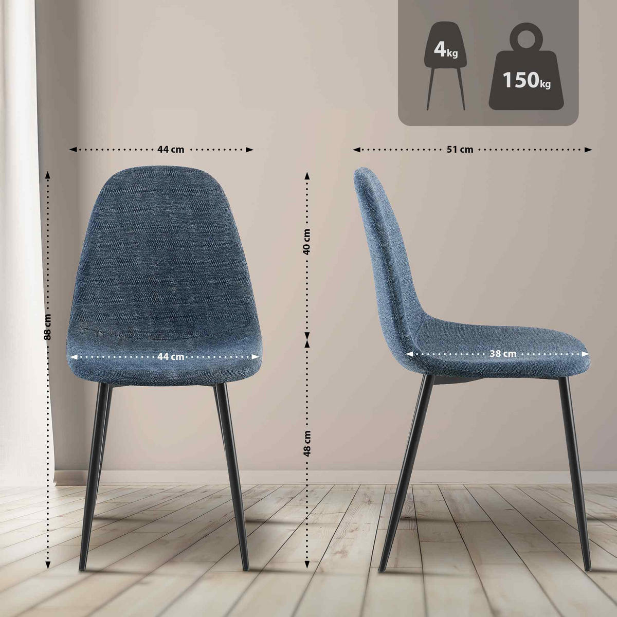 STUHL Stoff Dunkelblau - Schwarz/Dunkelblau, Textil/Metall (44/88/51cm) - CLP