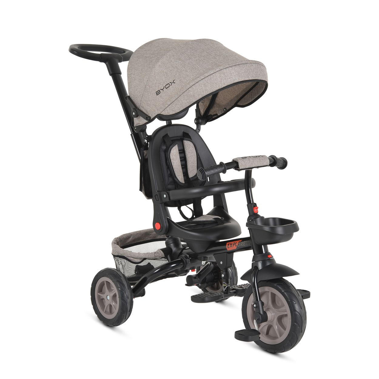 DREIRAD Explore 3 in 1 hellbraun Tricycle umkehrbarer Sitz Schiebegriff Körbe Pedale - Beige, Metall (98/52/111cm)
