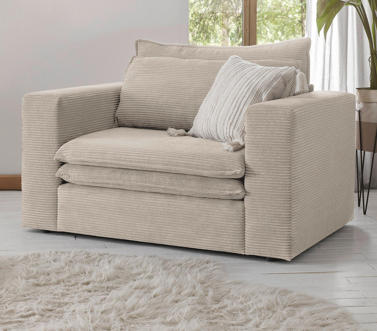 LOVESEAT beige Cord, Loungesessel 125 cm - Beige, Holz/Kunststoff (125/83/91cm) - Furn.Design
