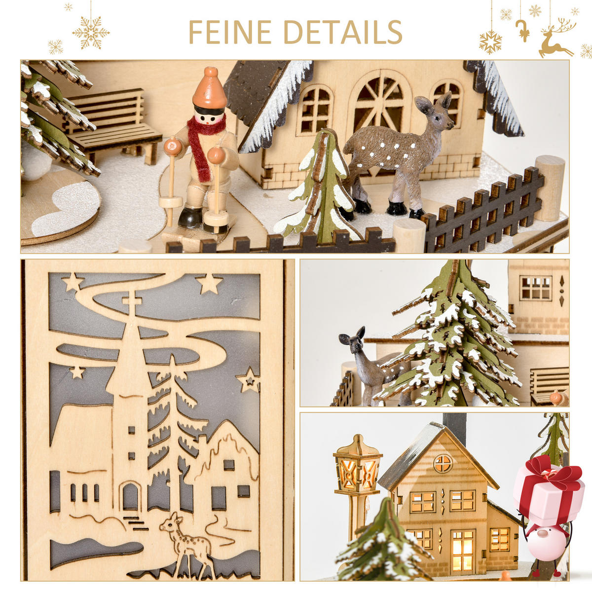 ADVENTSKALENDER Adventskalenderbox mit LED-Lichtern 24 Schubladen Natur - Naturfarben, Holz (20/29/25cm) - HOMCOM
