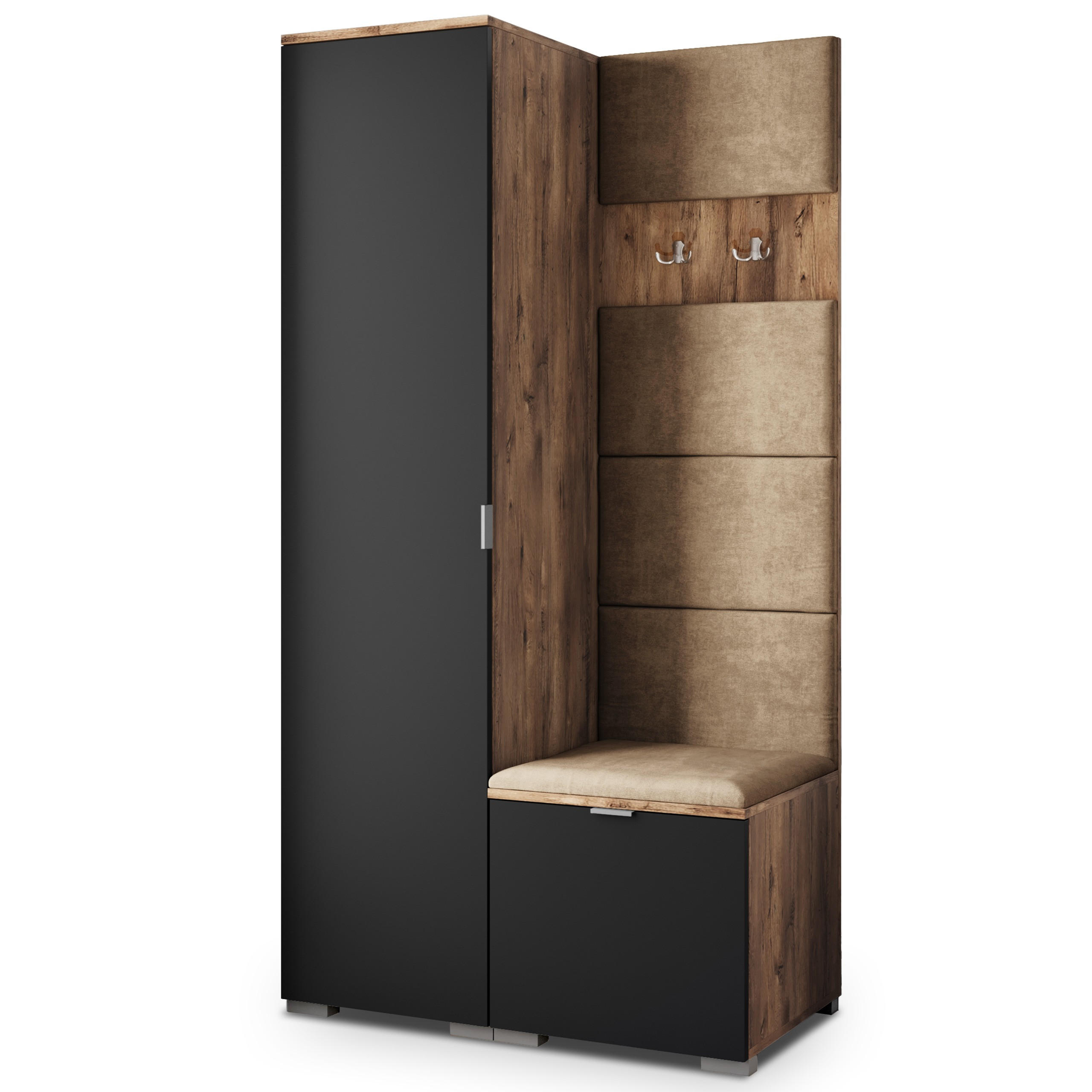 Masseno Garderobenschrank Eiche, Schwarz, Mokka 95x181x51 cm