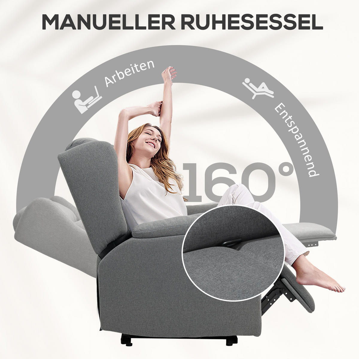 RELAXSESSEL, Fernsehsessel mit Liegefunktion, TV-Sessel mit Taschenfederkern - Dunkelgrau, Textil/Metall (80/101/94cm) - HOMCOM