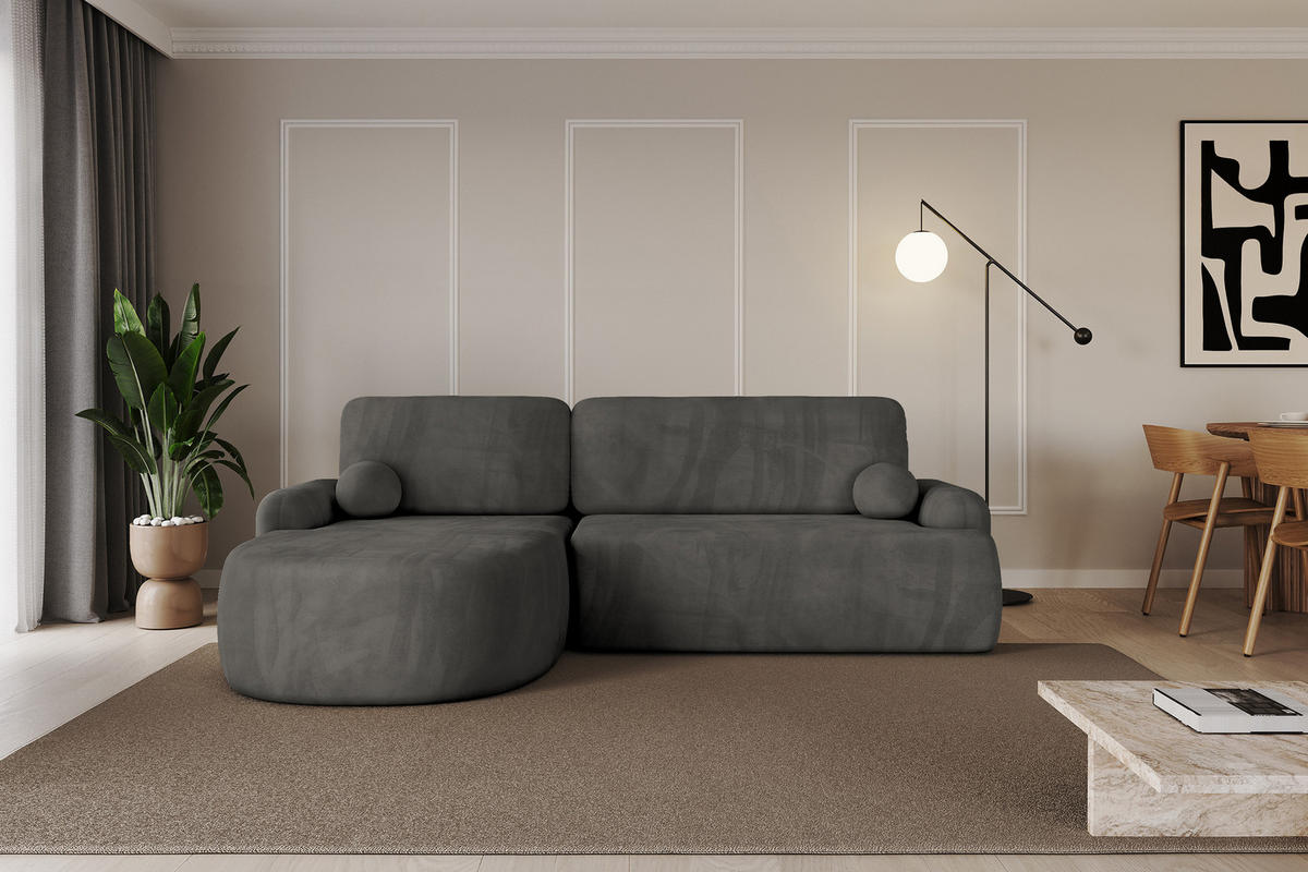 ECKSOFA mit Schlaffunktion und Bettkasten LIRA-L - 264x172x89 Dunkelgrau - Dunkelgrau, Holzwerkstoff/Textil (264/172cm) - ALTDECOR